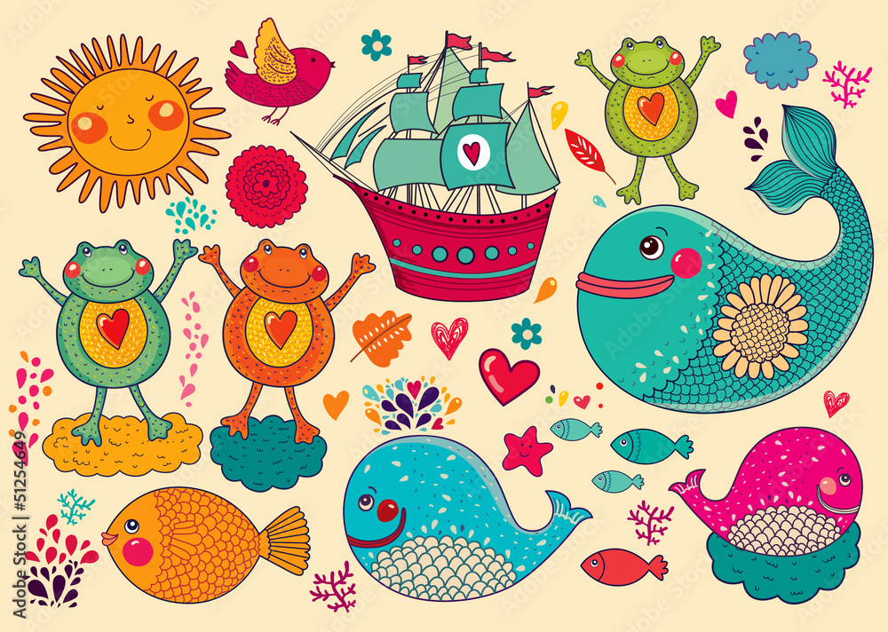 Obraz premium Vector illustration with animals