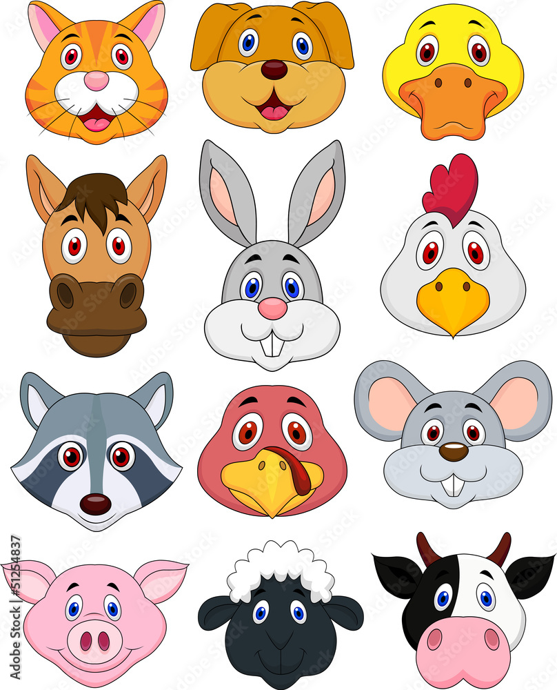 Fototapeta premium Animal head cartoon set