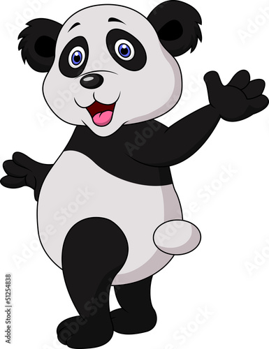 Fototapeta Naklejka Na Ścianę i Meble -  Cute panda cartoon waving hand