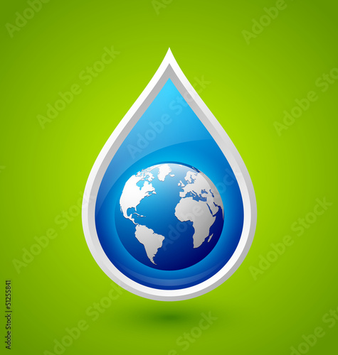 Water drop and planet Earth icon