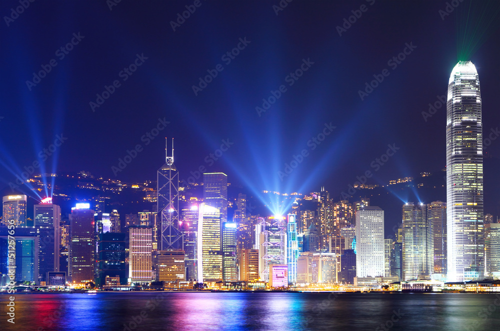 Obraz premium Hong Kong city skyline view at night