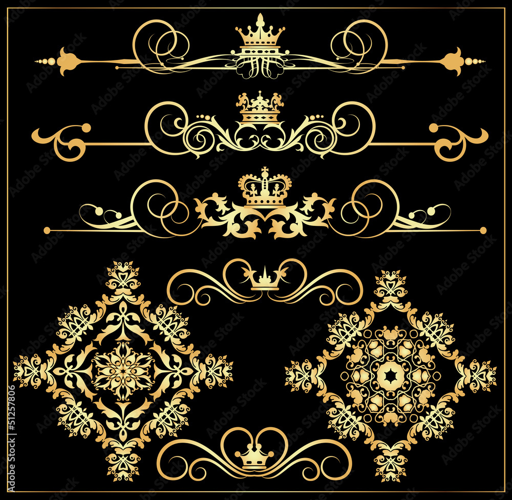 Fototapeta premium Vector set. Victorian Scrolls and crown. Decorative elements