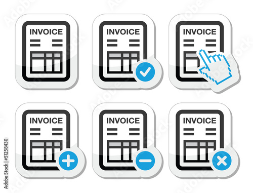 Invoice, finance vector icons set