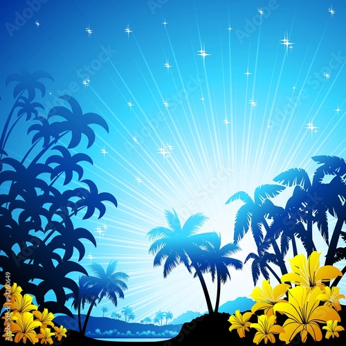 Blue Bright Tropical Landscape-Paesaggio Tropicale Blu-Vector