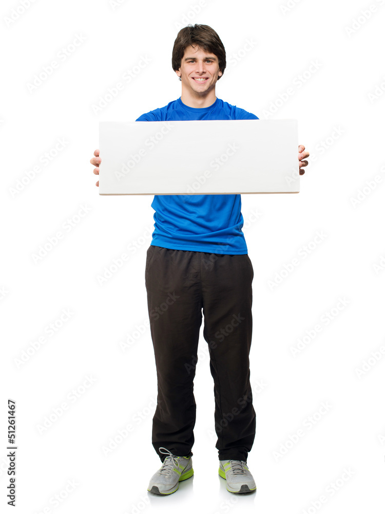 Young Man Holding Blank Placard