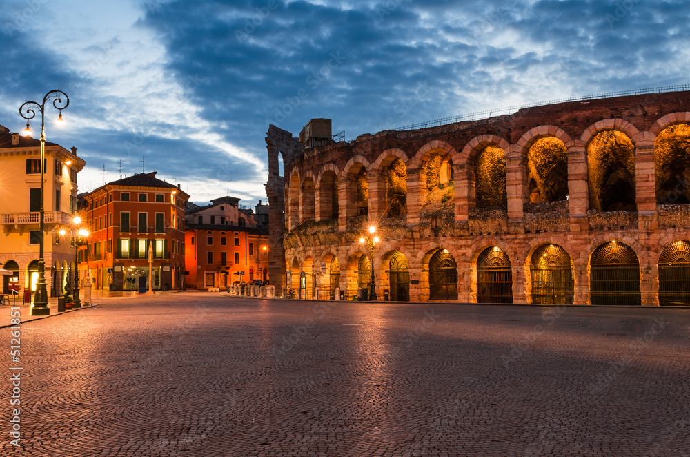 Piazza Bra and Arena, Verona amphitheatre in Italy
