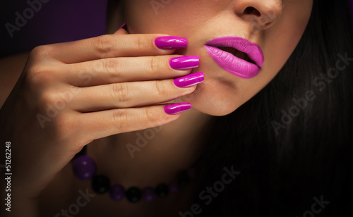 pink make-up. Lips and manicure