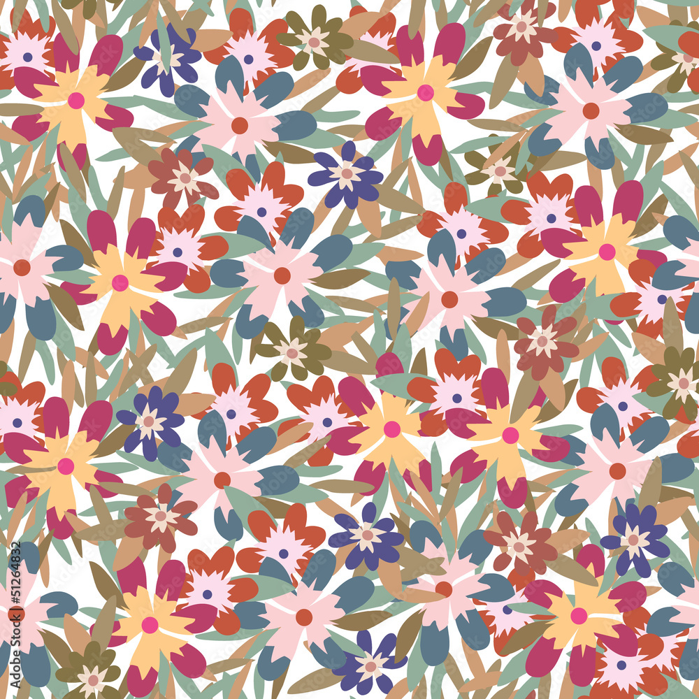 Fototapeta premium Seamless pattern of colorful flower and leaf background