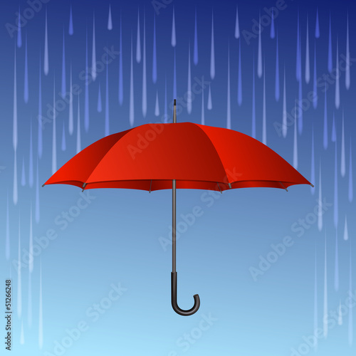 Red umbrella and rain drops