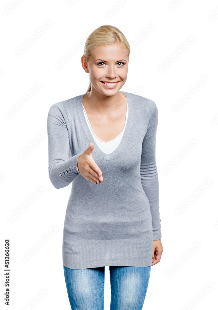 Female hand shake gesturing, isolated on white Female hand shake gesturing, isolated on white