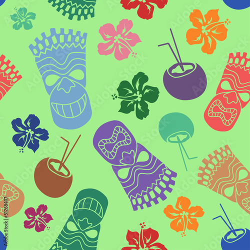 Colorful seamless pattern of tiki