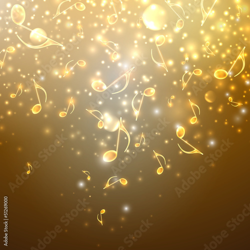 musical background with flowing golden notes