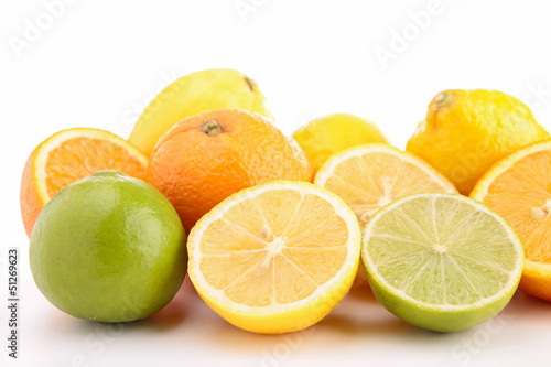 group of fruits on white background