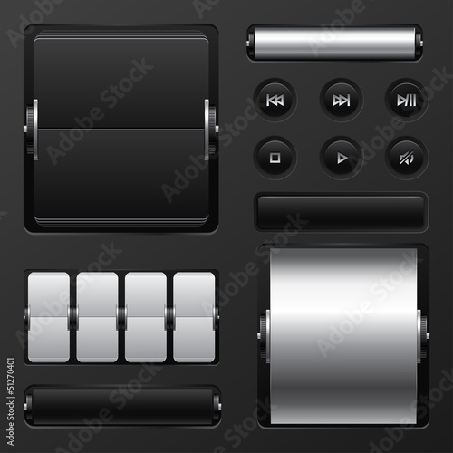 Set of web elements mechanical scoreboard and buttons.