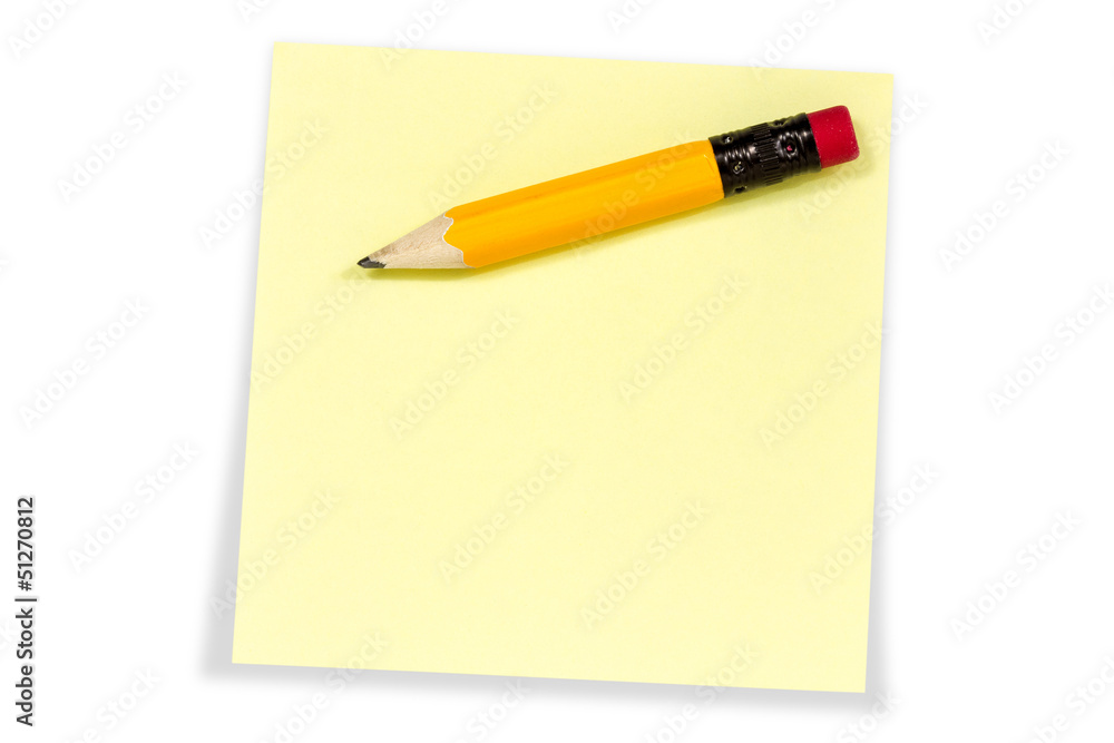 Sticky note with yellow pencil Sticky note with yellow pencil