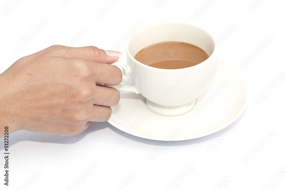 Coffee cup with hand isolated on the white background Coffee cup with hand isolated on the white background