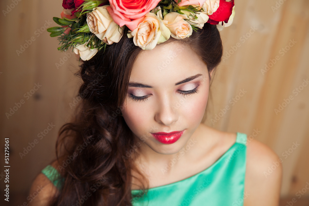 Young woman with flower crown Young woman with flower crown