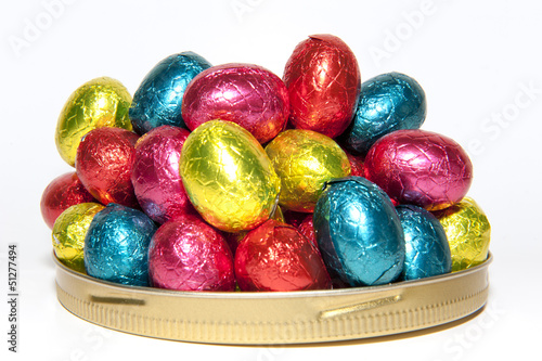 Colorful Easter eggs on a dish