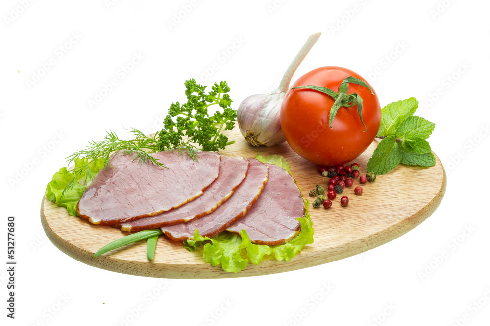 Ripe fresh ham with vegetables