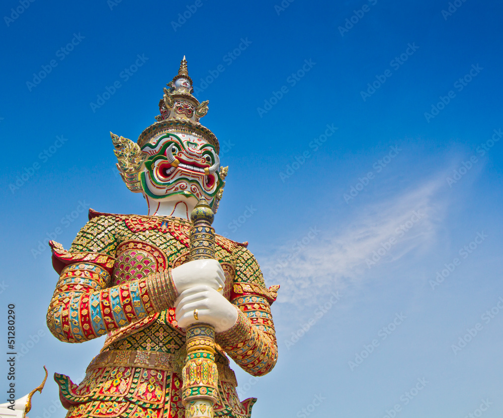 Giant statue at  Wat Phra Kaew in Bangkok of Thailand