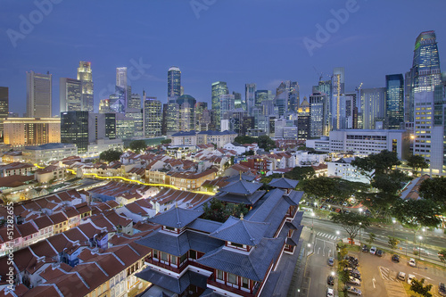 Photography Singapore Central Business District Over Chinatown Blue Hour