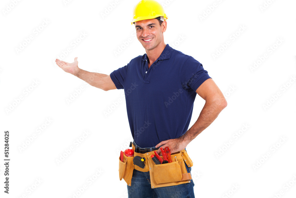 smiling handyman on white background smiling handyman on white background