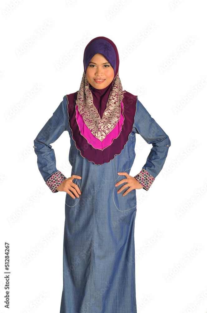 Muslim woman in modern clothes, isolated on white