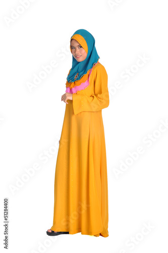 Muslim woman in modern clothes, isolated on white