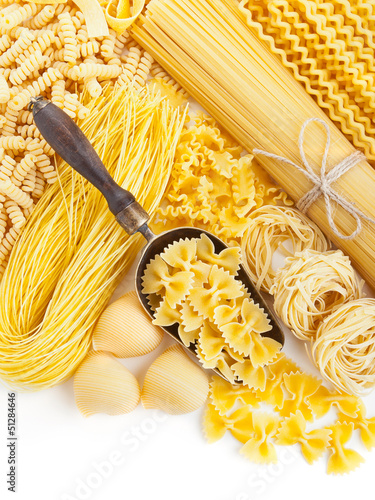 assortment of uncooked pasta on white