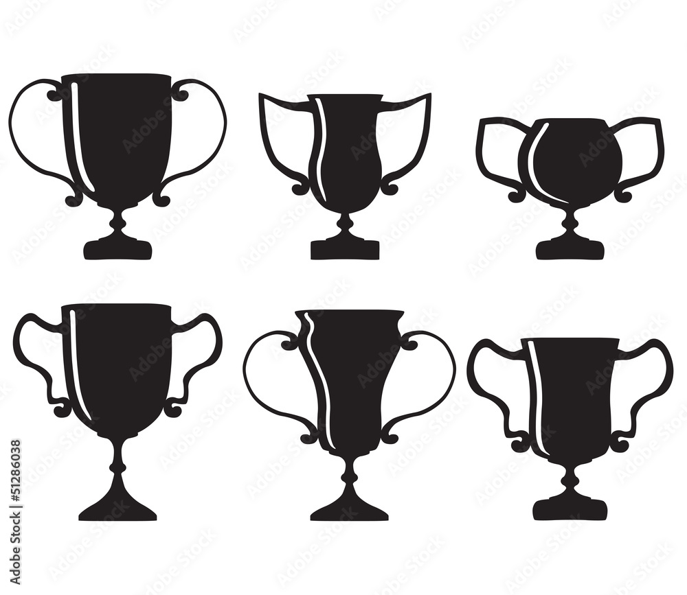 Vector black trophy and awards icons set Vector black trophy and awards icons set