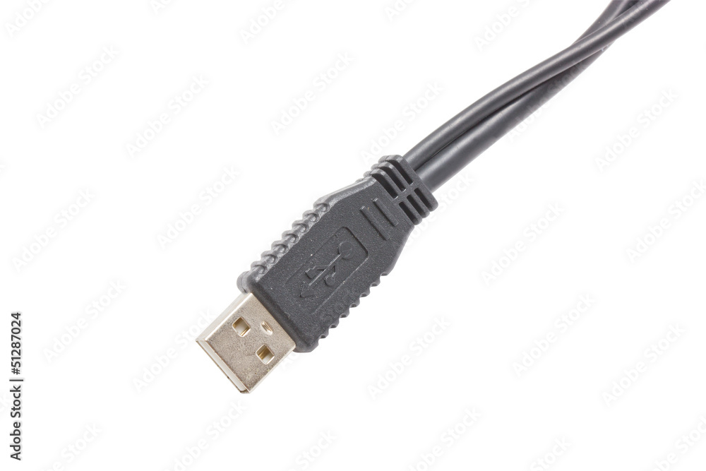Black USB-cable isolated on white background. Black USB-cable isolated on white background.