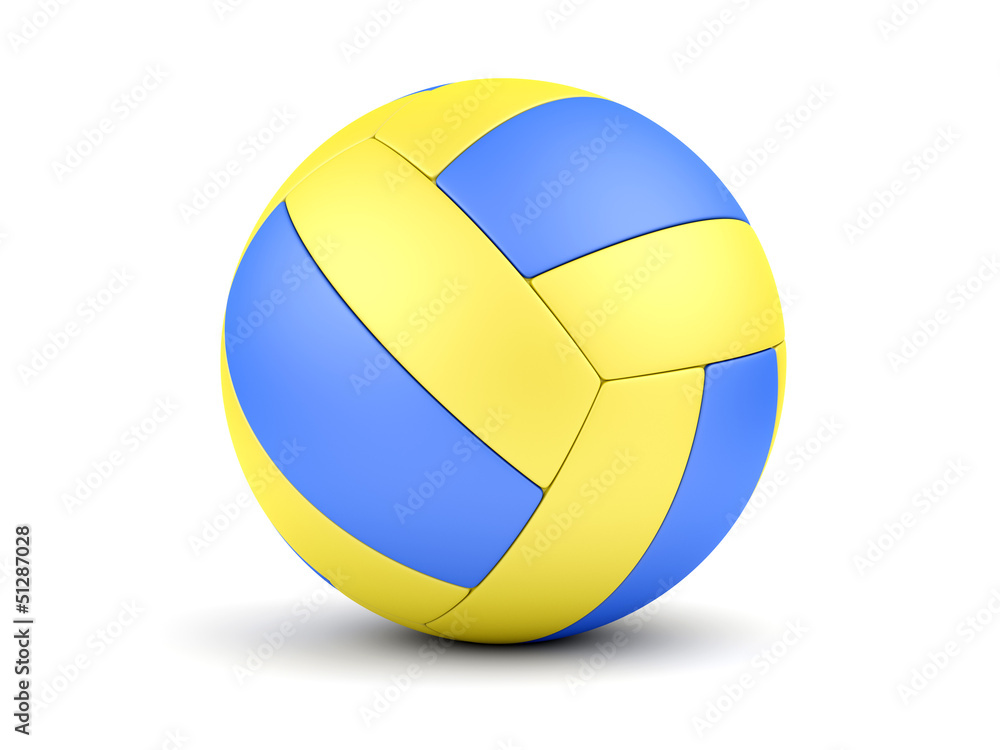 Blue and yellow soccerball on white closeup