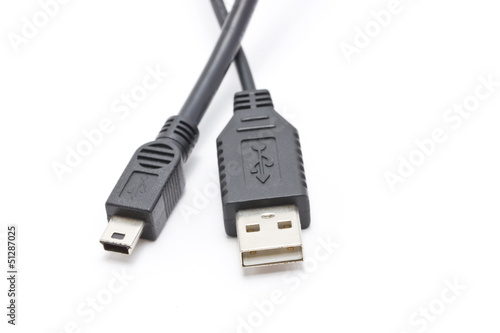 Black USB-cable isolated on white background.