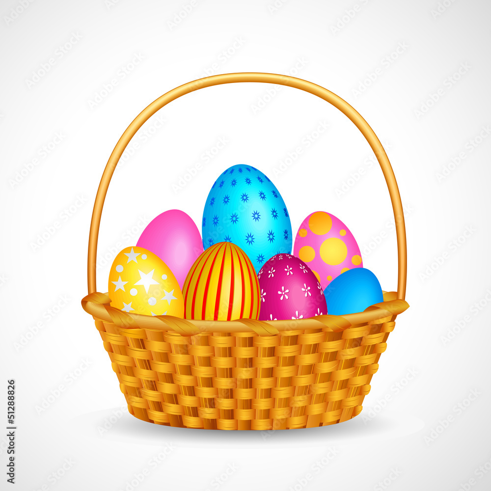 vector illustration of basket full of colorful Easter egg