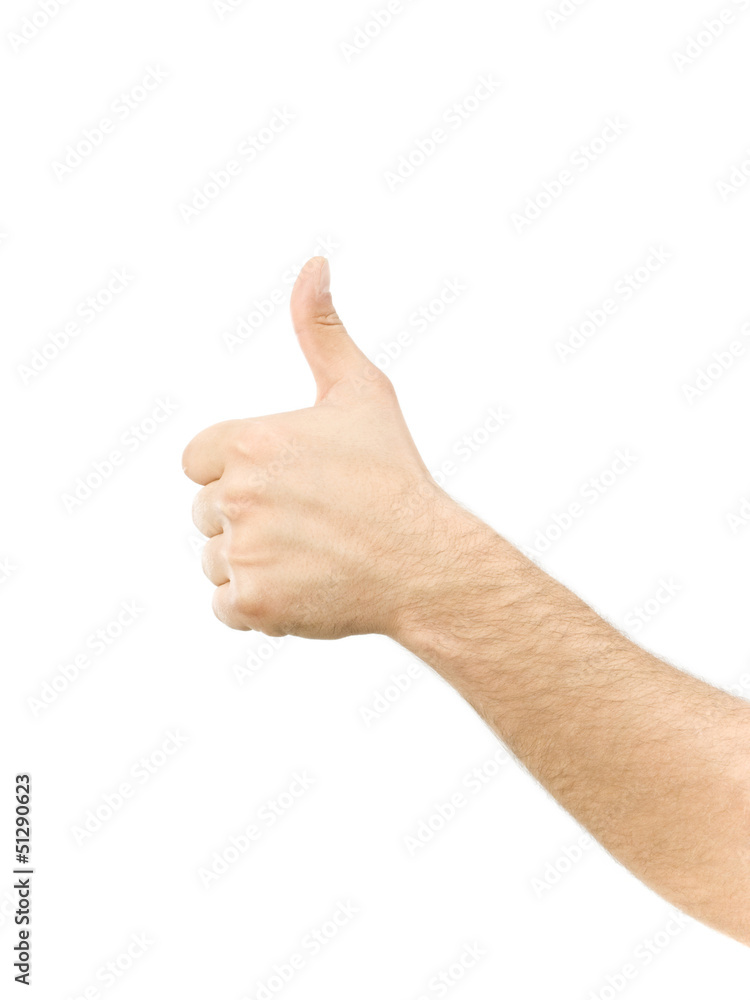 Thumbs up man's hand isolated on white background Thumbs up man's hand isolated on white background