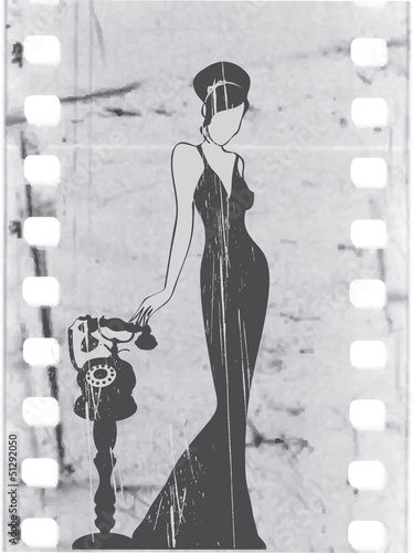 the Vector vintage retro woman silhouette background