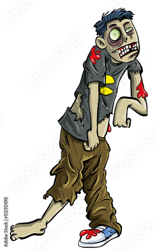 Photography Cartoon zombie teenager with ripped clothes. Isolated on white