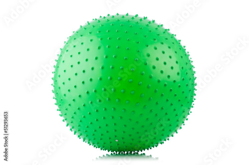 Green exercise ball isolated on white