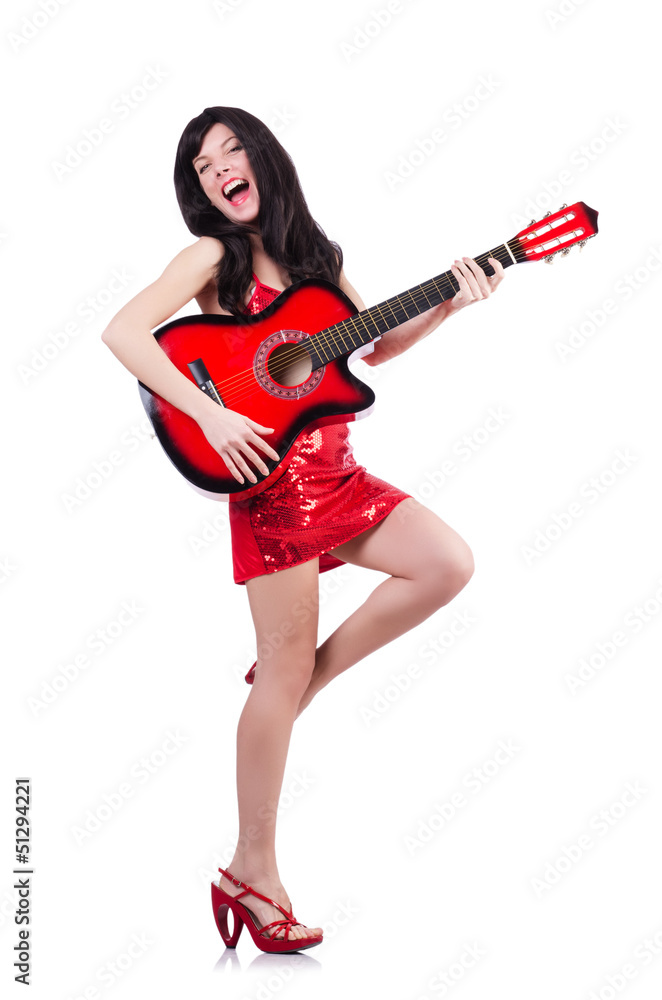 Young singer guitar on white Young singer guitar on white