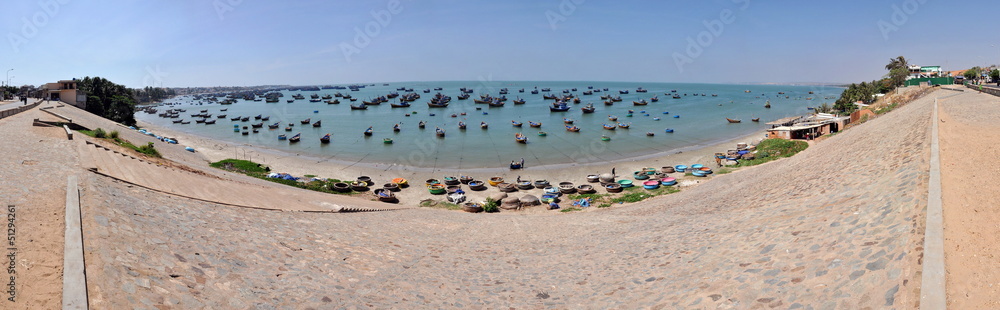 Panorama with fishing boats in Mui Ne, Vietnam