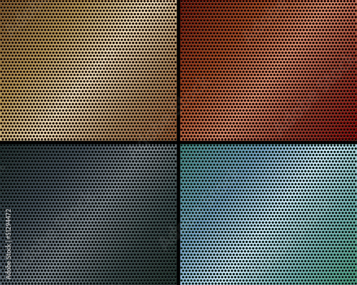 A set of metal backgrounds of perforated metal