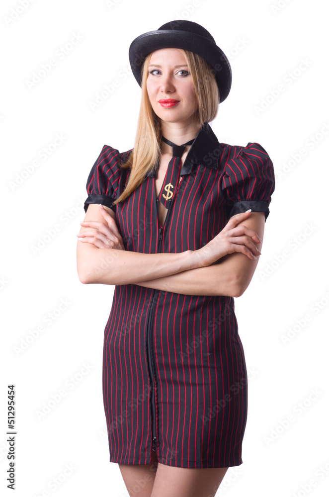 Woman gangster isolated on white Woman gangster isolated on white