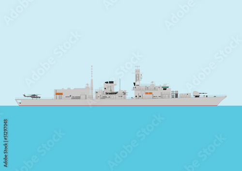 A Detailed Illustration of a Modern Warship at sea