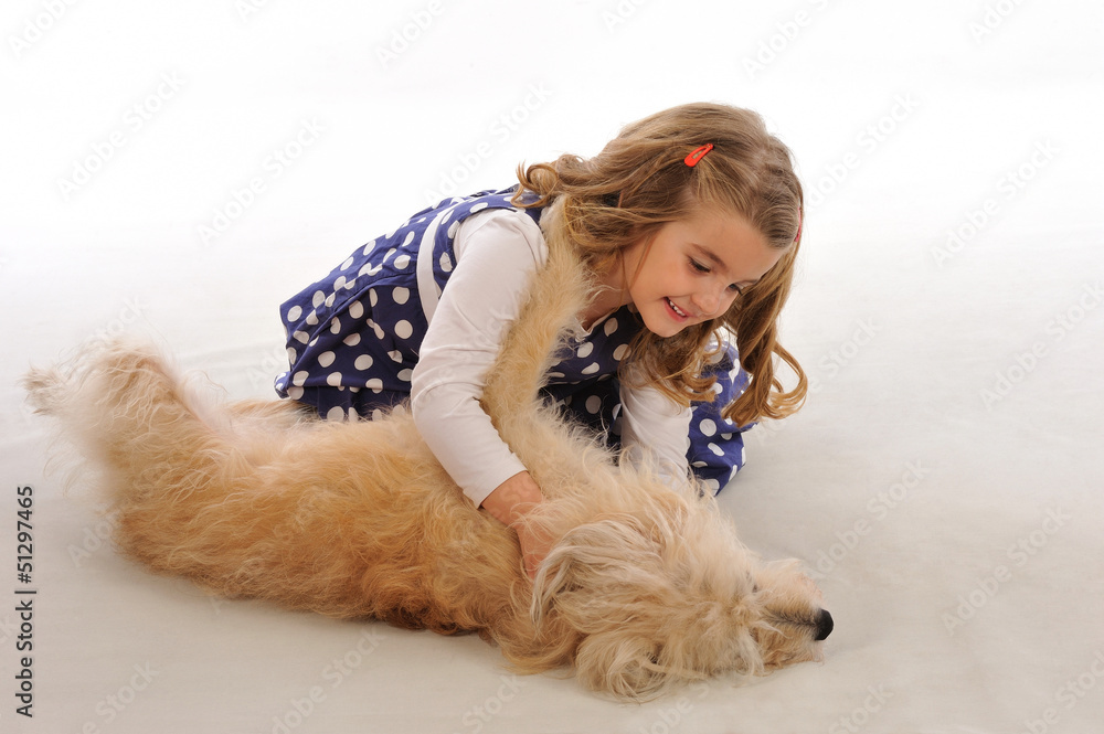 Litle girl and her dog on white background Litle girl and her dog on white background