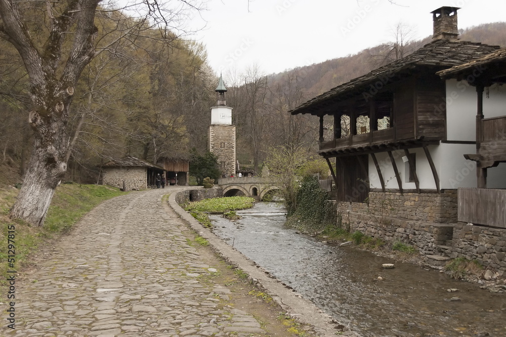 Old traditional houses and bridge in Etar complex Old traditional houses and bridge in Etar complex