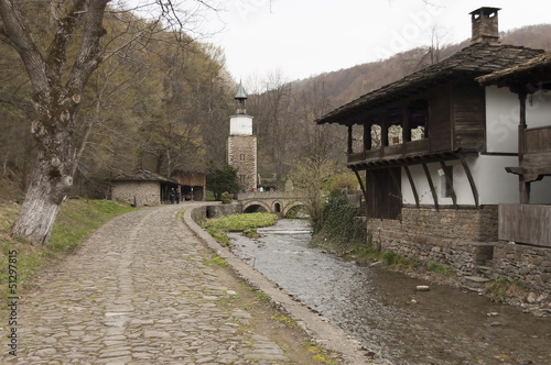Old traditional houses and bridge in Etar complex