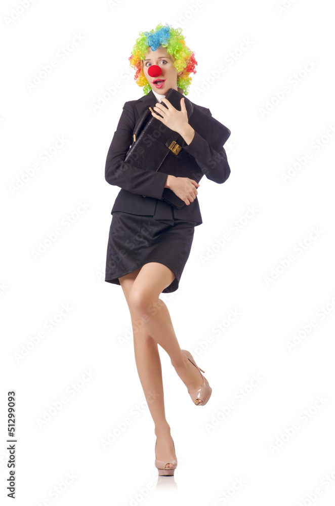 Fototapeta premium Woman clown in business suit