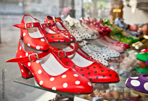 Flamenco dancing shoes or gypsy shoes in Seville, Spain.