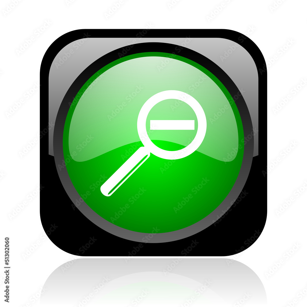 magnification black and green square web glossy icon