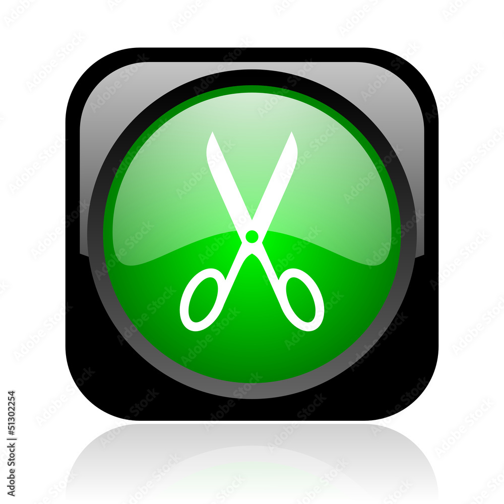 scissors black and green square web glossy icon scissors black and green square web glossy icon